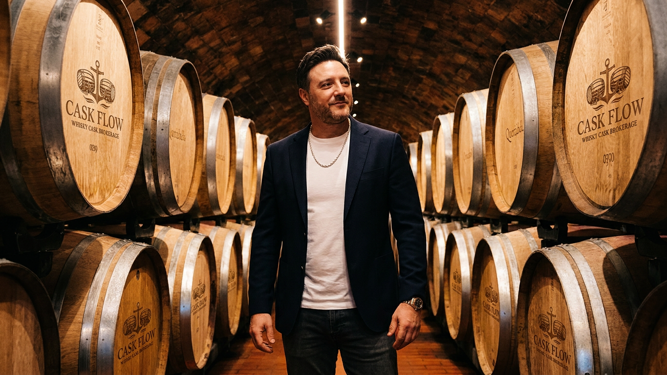 Guy Koubbi in a whisky cask warehouse
